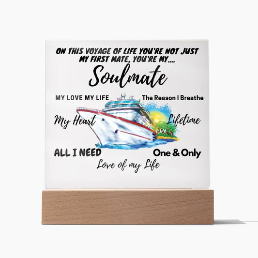 Acrylic Square Anniversary Plaque with Wooden Base - Soulmate Voyage Theme
