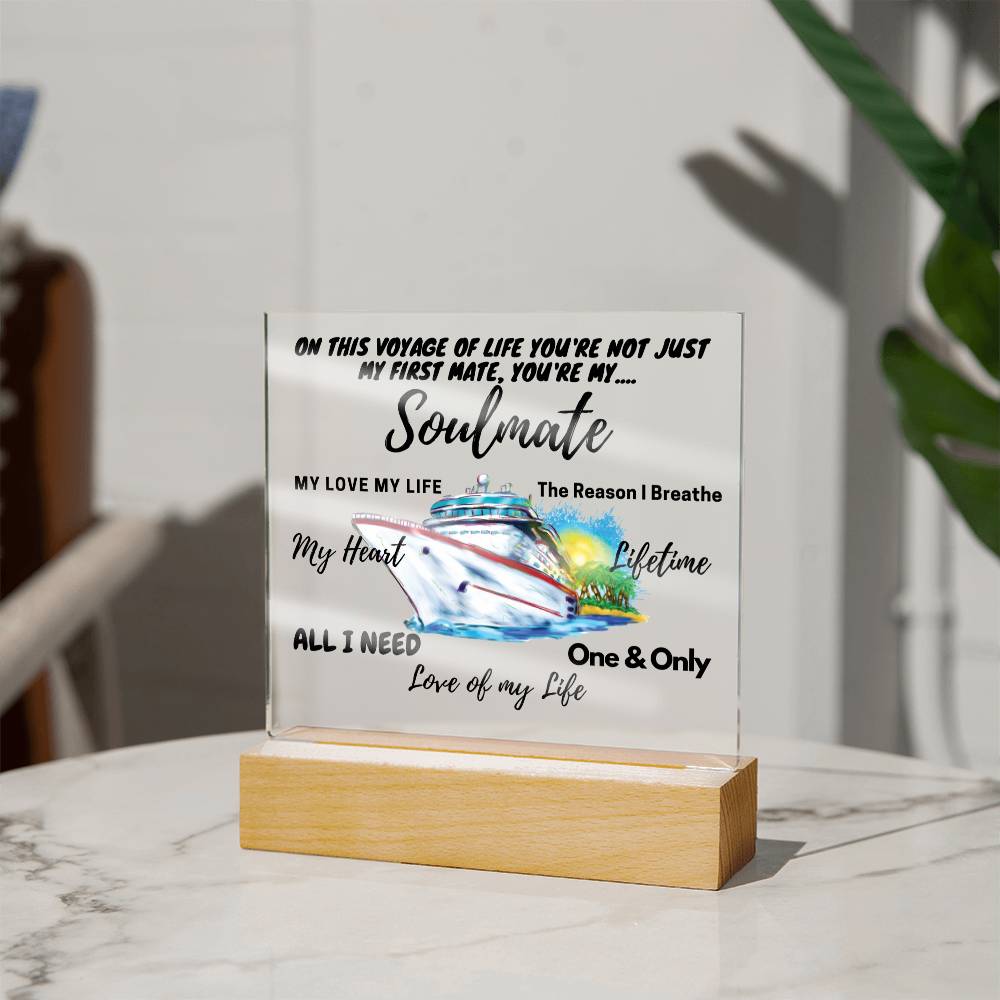 Acrylic Square Anniversary Plaque with Wooden Base - Soulmate Voyage Theme