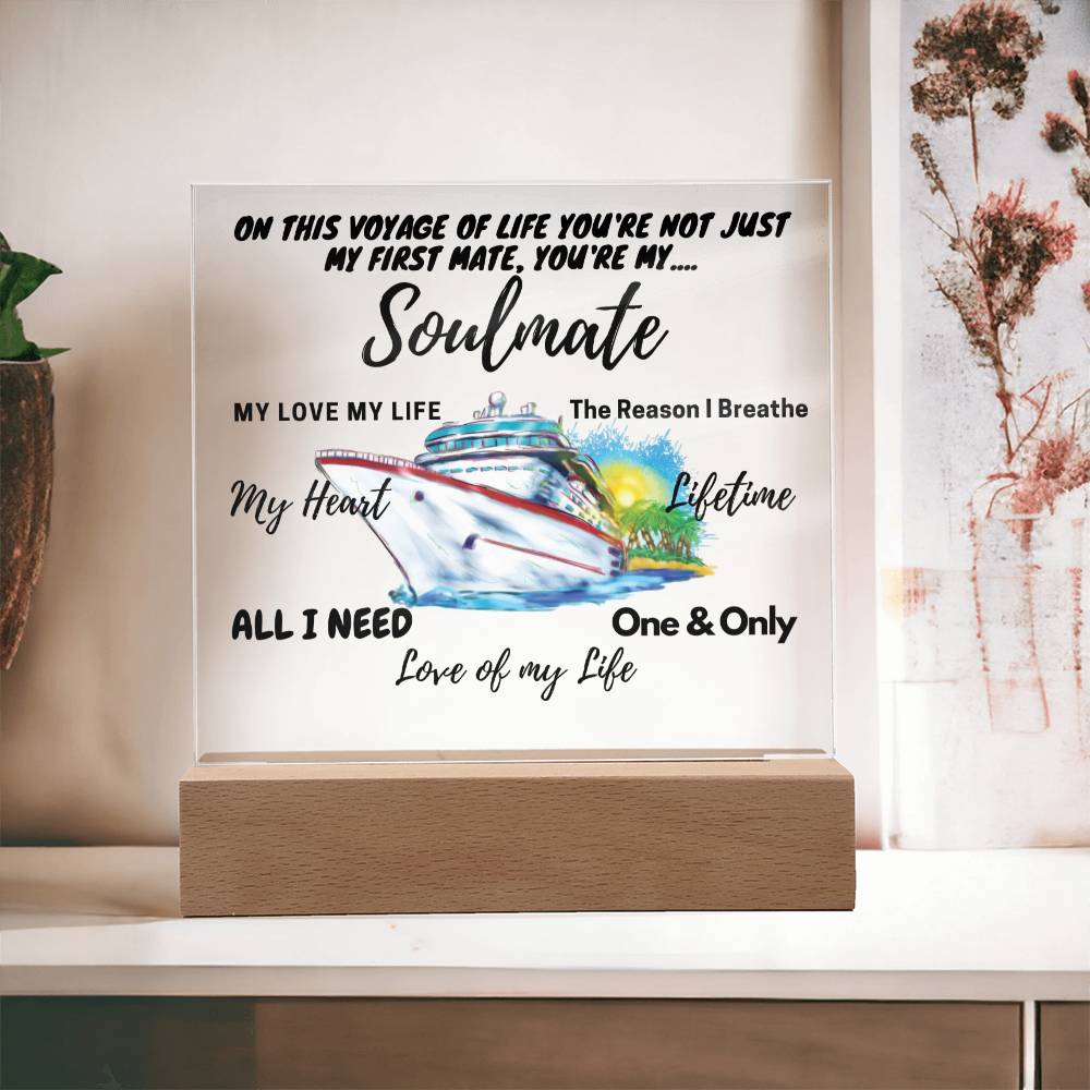 Acrylic Square Anniversary Plaque with Wooden Base - Soulmate Voyage Theme