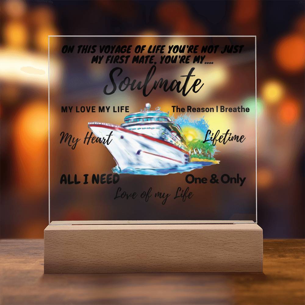 Acrylic Square Anniversary Plaque with Wooden Base - Soulmate Voyage Theme