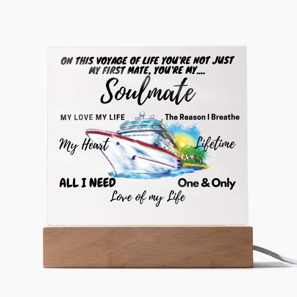 Acrylic Square Anniversary Plaque with Wooden Base - Soulmate Voyage Theme