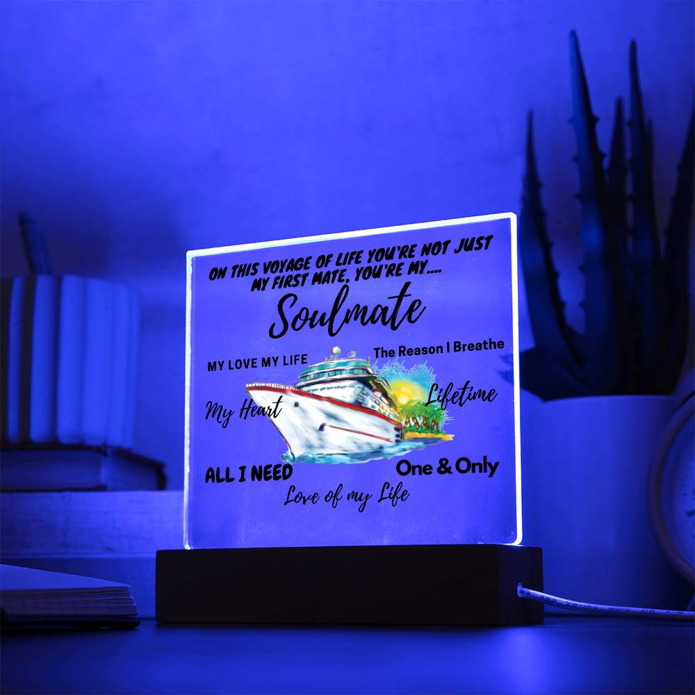 Acrylic Square Anniversary Plaque with Wooden Base - Soulmate Voyage Theme