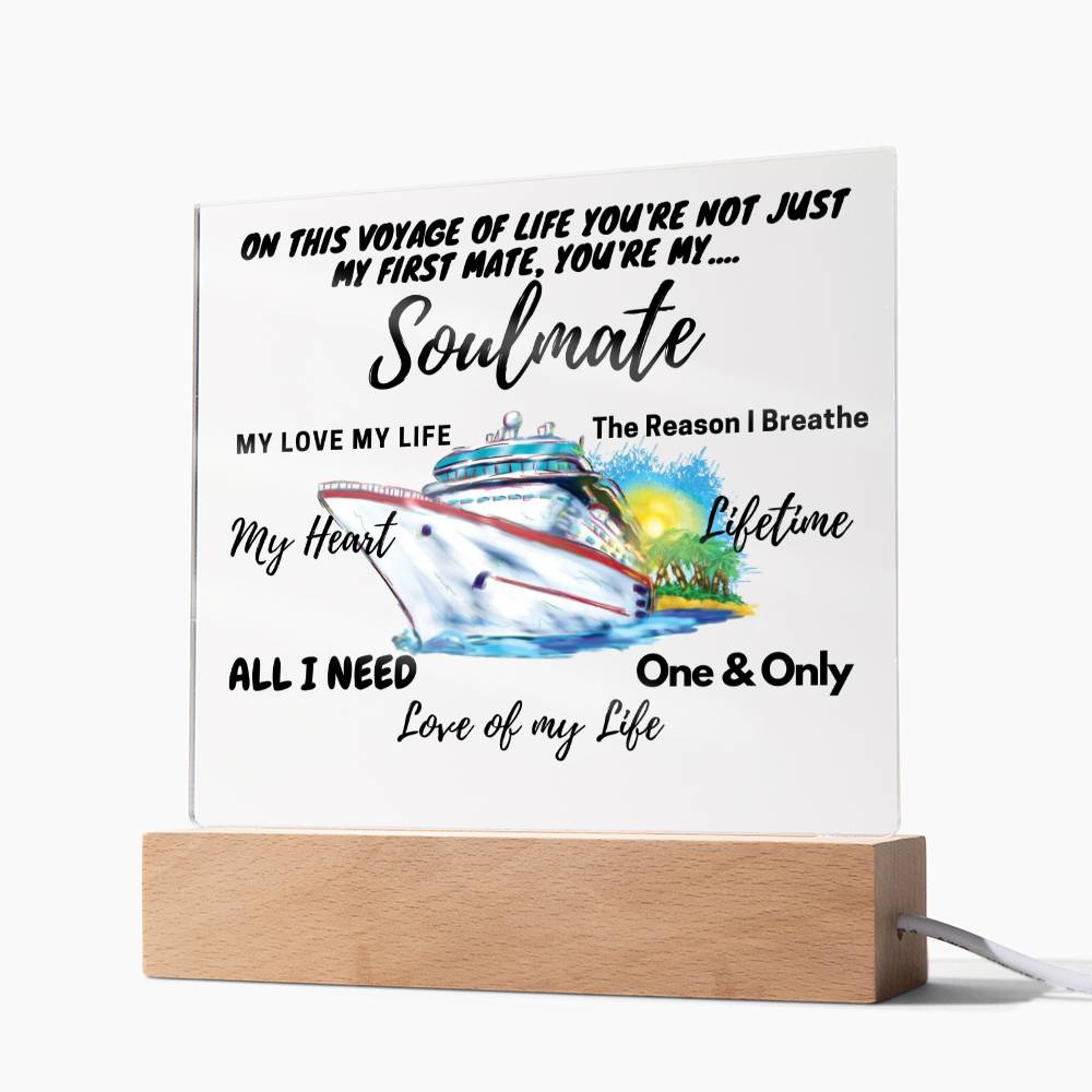 Acrylic Square Anniversary Plaque with Wooden Base - Soulmate Voyage Theme