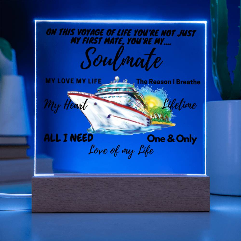 Acrylic Square Anniversary Plaque with Wooden Base - Soulmate Voyage Theme