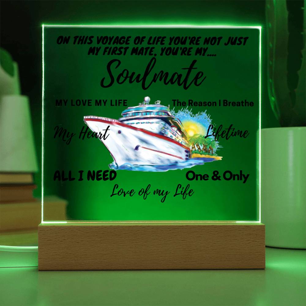 Acrylic Square Anniversary Plaque with Wooden Base - Soulmate Voyage Theme