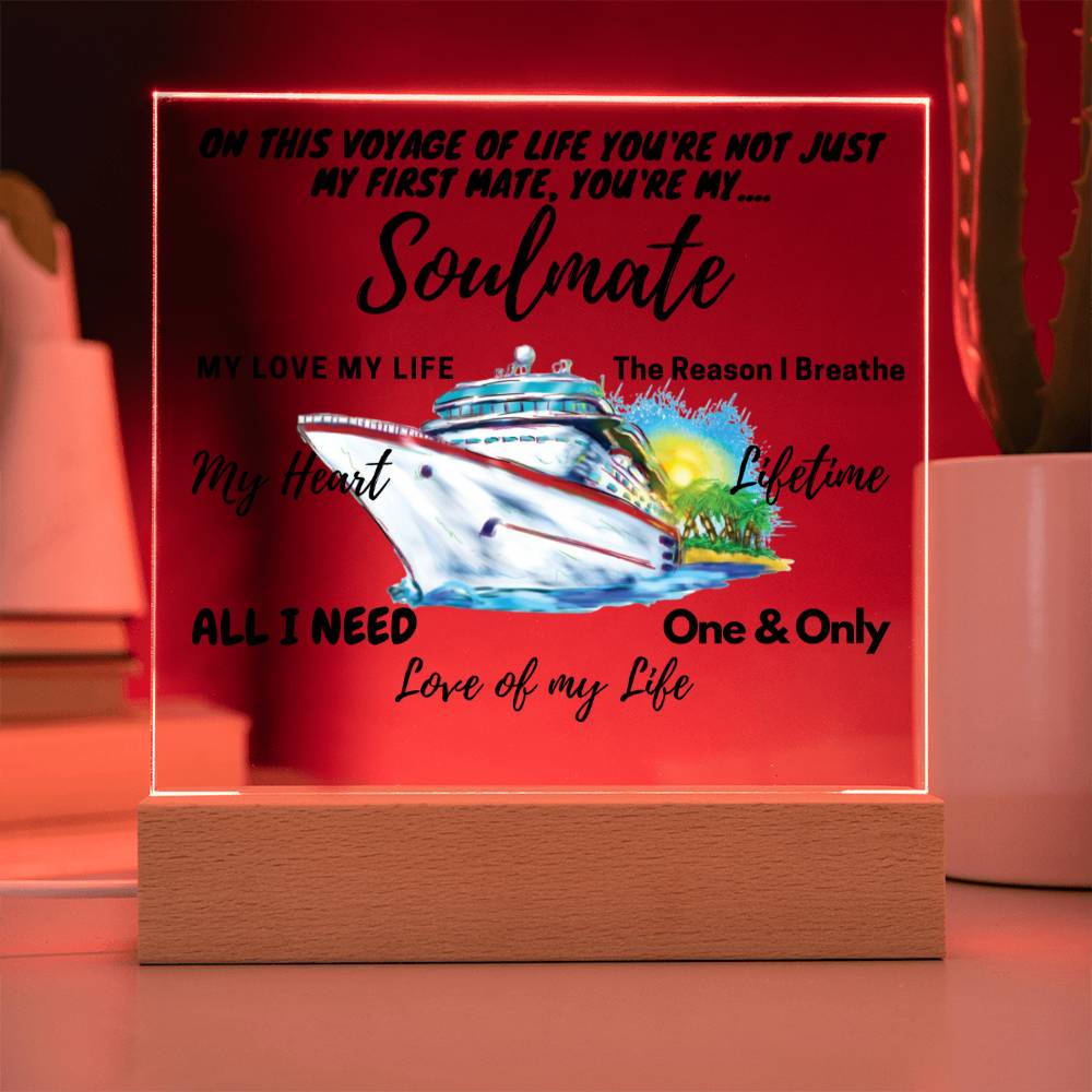 Acrylic Square Anniversary Plaque with Wooden Base - Soulmate Voyage Theme