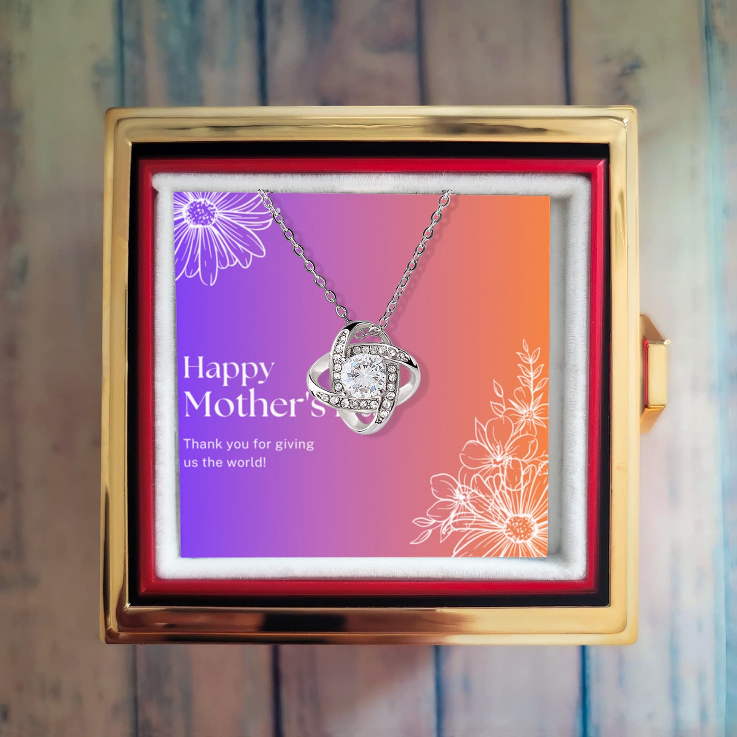 Love Knot Necklace (Happy Mother's Day): Giving Us The World - Pk/Org Gradient - White Gold Finish with Rotating Rose Gift Box
