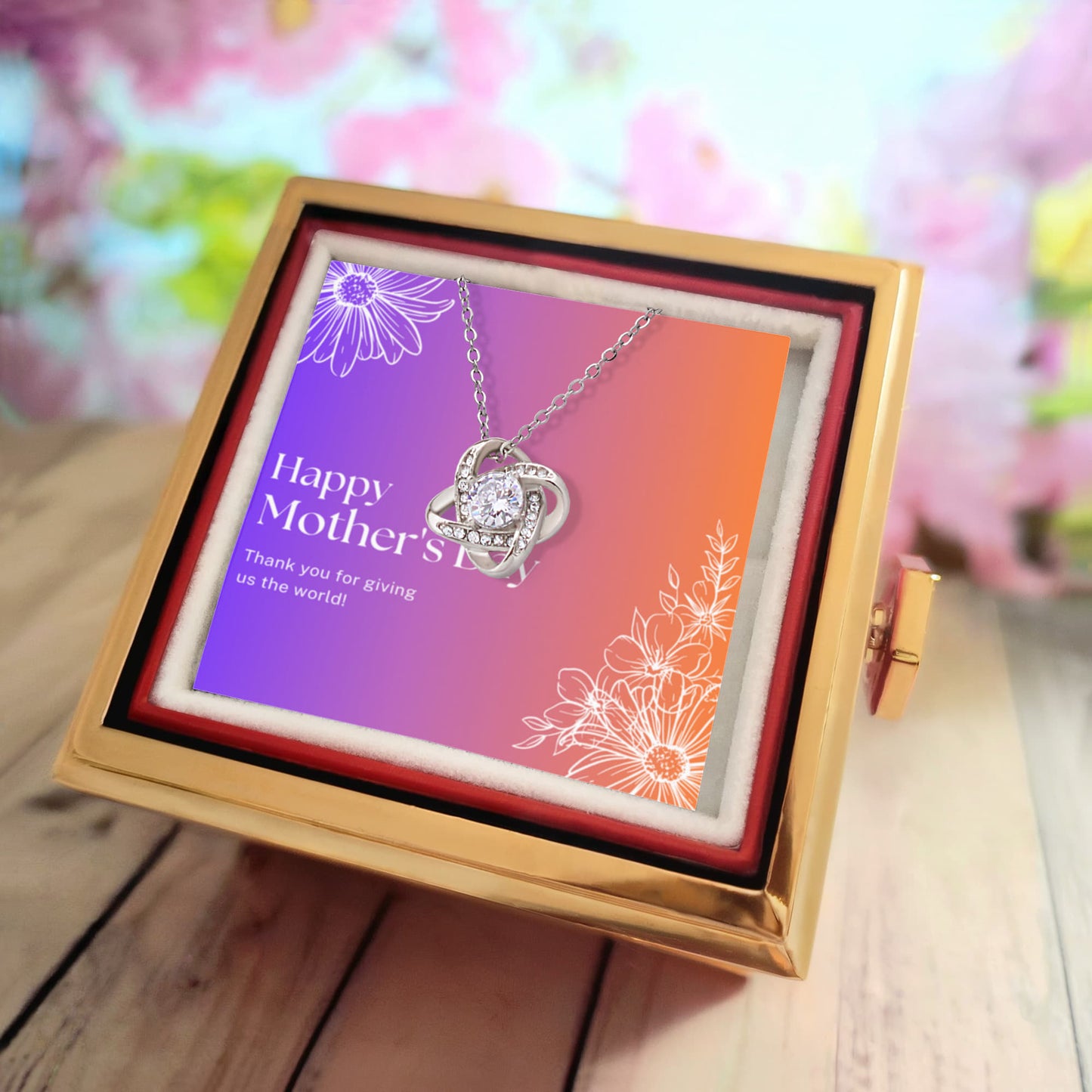 Love Knot Necklace (Happy Mother's Day): Giving Us The World - Pk/Org Gradient - White Gold Finish with Rotating Rose Gift Box