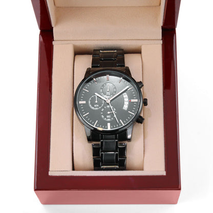 Custom Engraved Black Chronograph Watch